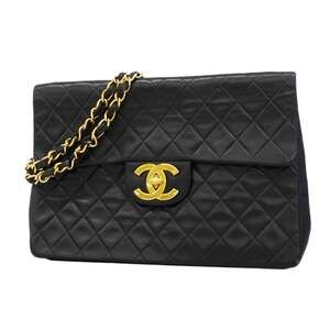 Chanel Shoulder Bag, Large Matelassé, Double Chain, Lambskin, Black, Women's